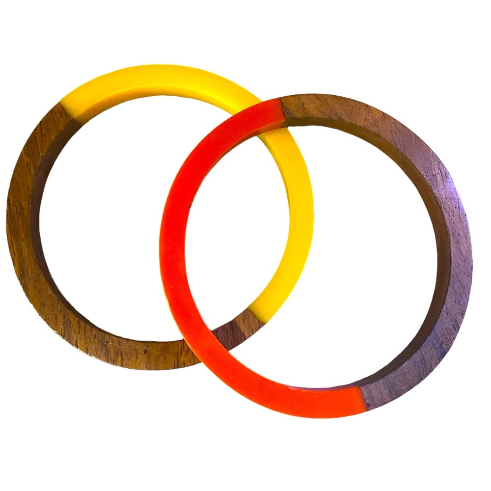 Vintage 50/50 Bangles Wood and Lucite Red & Yellow